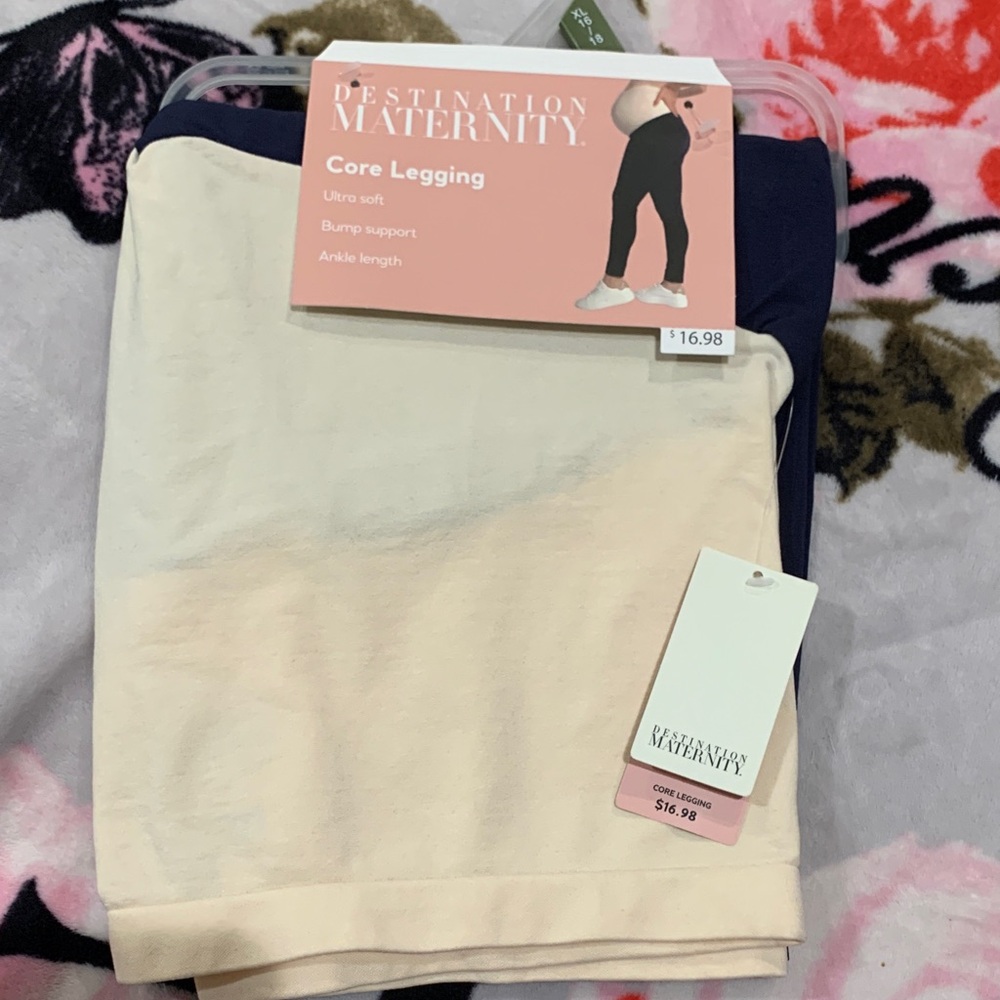 Destination Maternity Cream and Navy Leggings